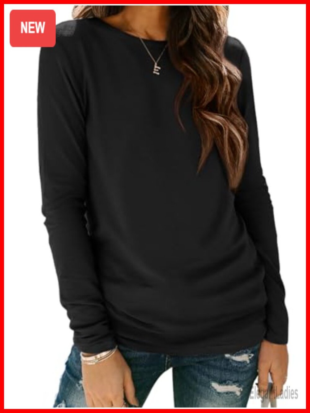 Womens Long Sleeve Crew Neck Tunic Tee Soft Stretch Casual Top